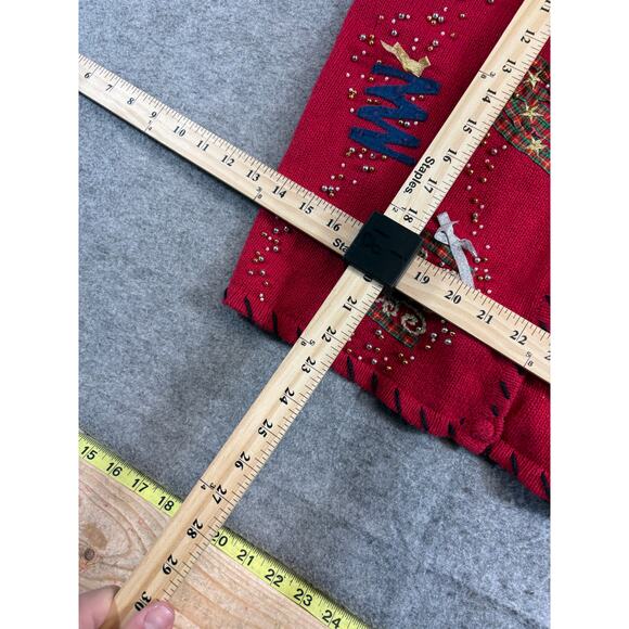 VTG Studio Joy Christmas Cardigan Women M Red Knit Beaded Patchworks Grandma 90s - Picture 6 of 10